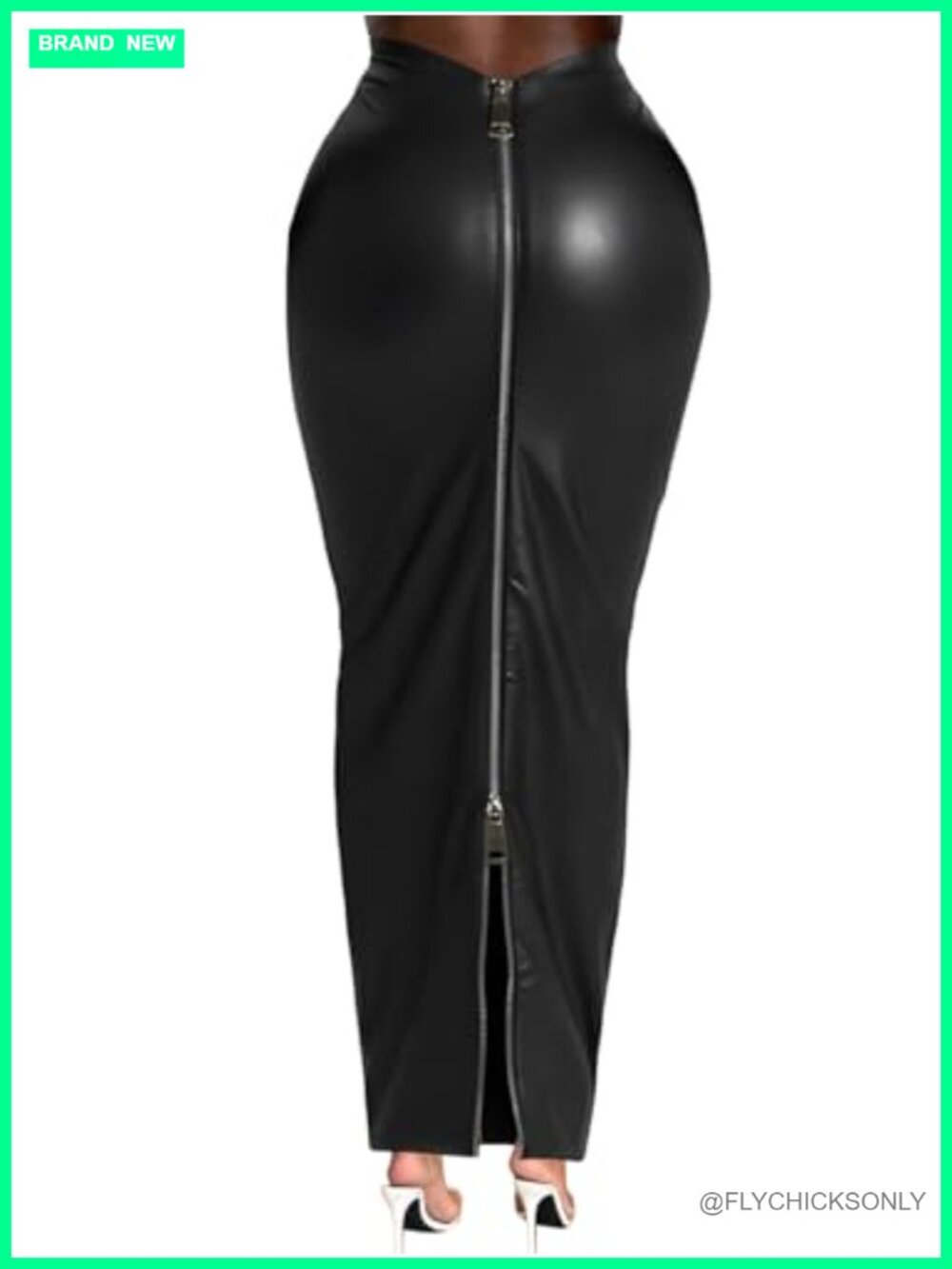 Women's Stretch Faux Leather Long Maxi Skirt Double Zipper Slim Fit